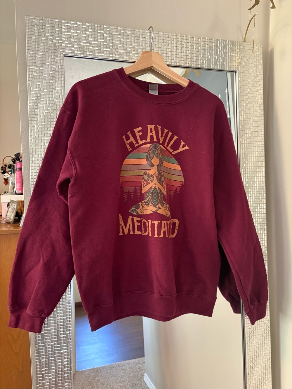 Heavily Meditatd Maroon Graphic Sweatshirt - Cozy Crewneck